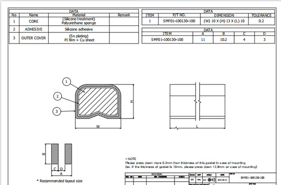 protezione di 10x13mm EMI Foam Gasket Plating Conductive