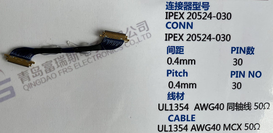 30 rivestimento di Pin 50 Pin Electrical Harness Assembly 0.4mm LVDS 40 Pin Cable Ultra Thin Black