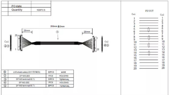 cablaggio 30AWG 20 Pin Cable Laptop Screen del cavo di 0.3mm LVDS